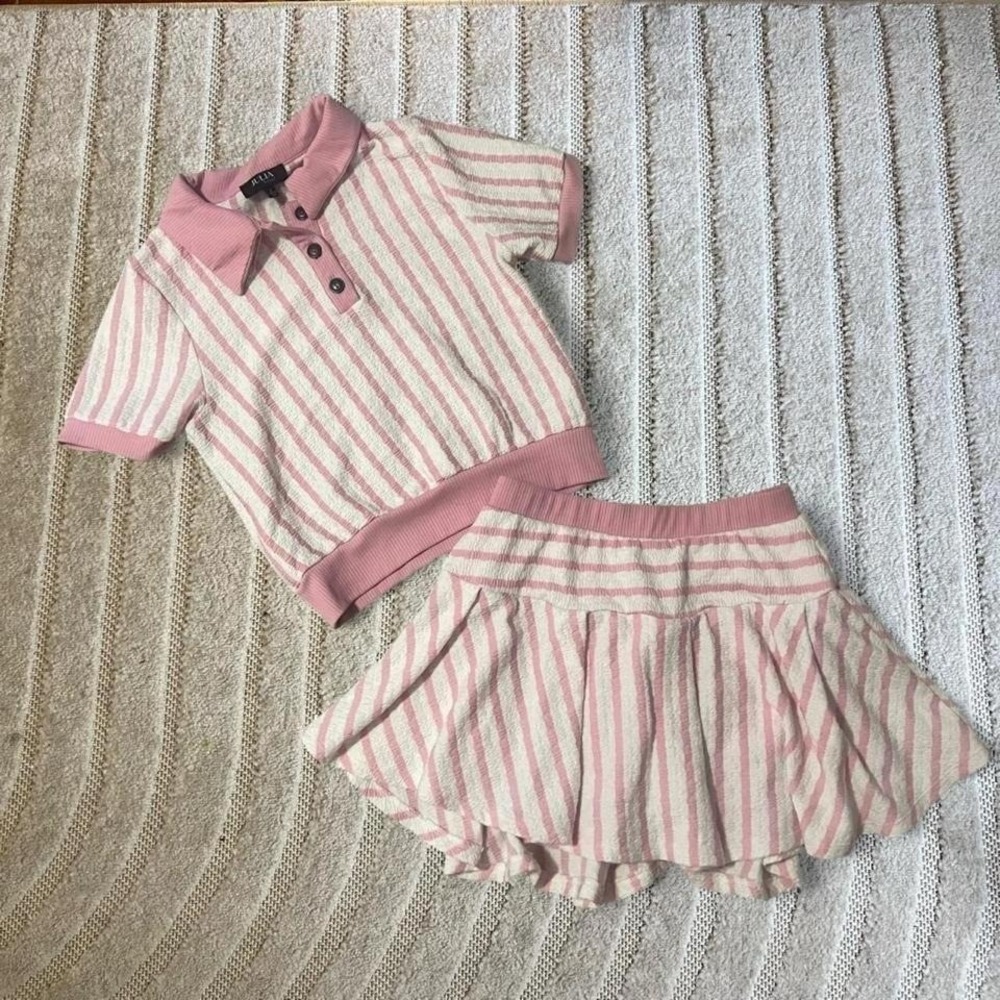 Julia by Love J Pink white striped size S/M polo shirt and skirt pepy retro